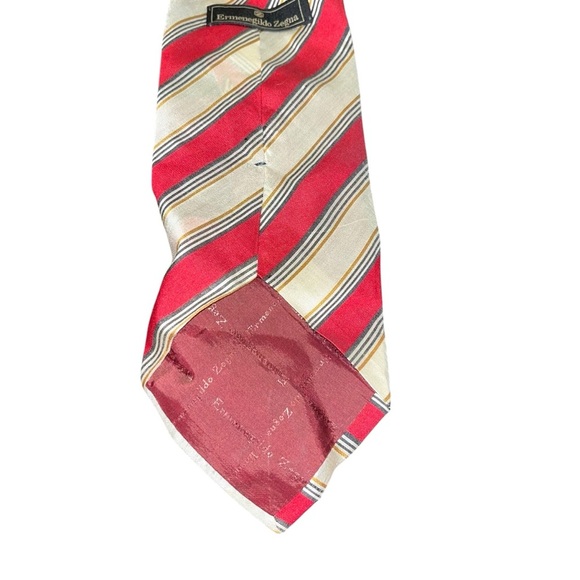 Ermenegildo zegna red gold striped tie 100% silk made in Italy - Picture 4 of 4